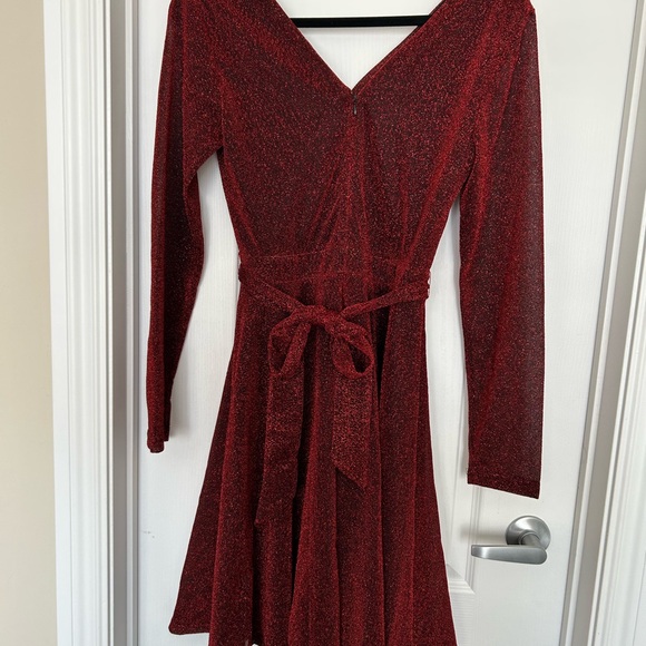 Suzy Shier Sparkling Red Long Sleeve Dress - Picture 4 of 6